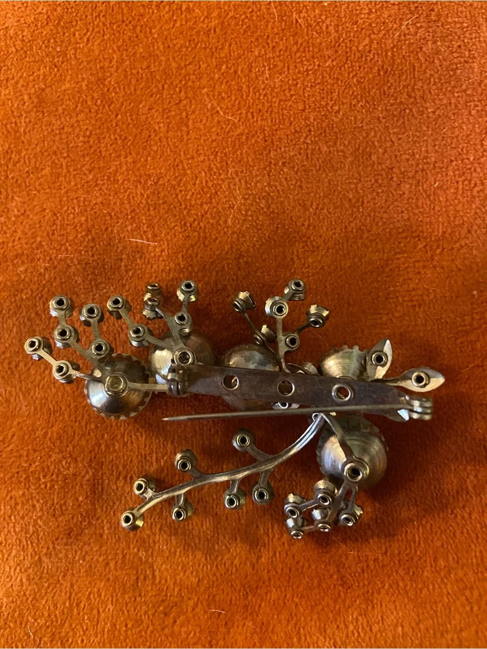 Vintage Green Bead and Aurora Rhinestone Floral Brooch